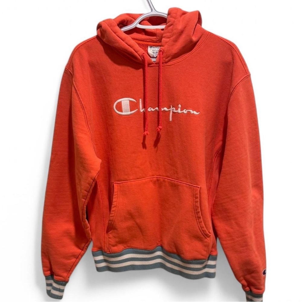 Champion Orange Sweater with Ribbed Cuffs and Drawstring Hood
